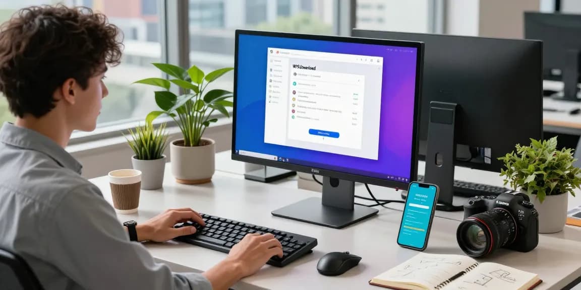 Engaging WPS Download setup in a modern workspace with tech tools.