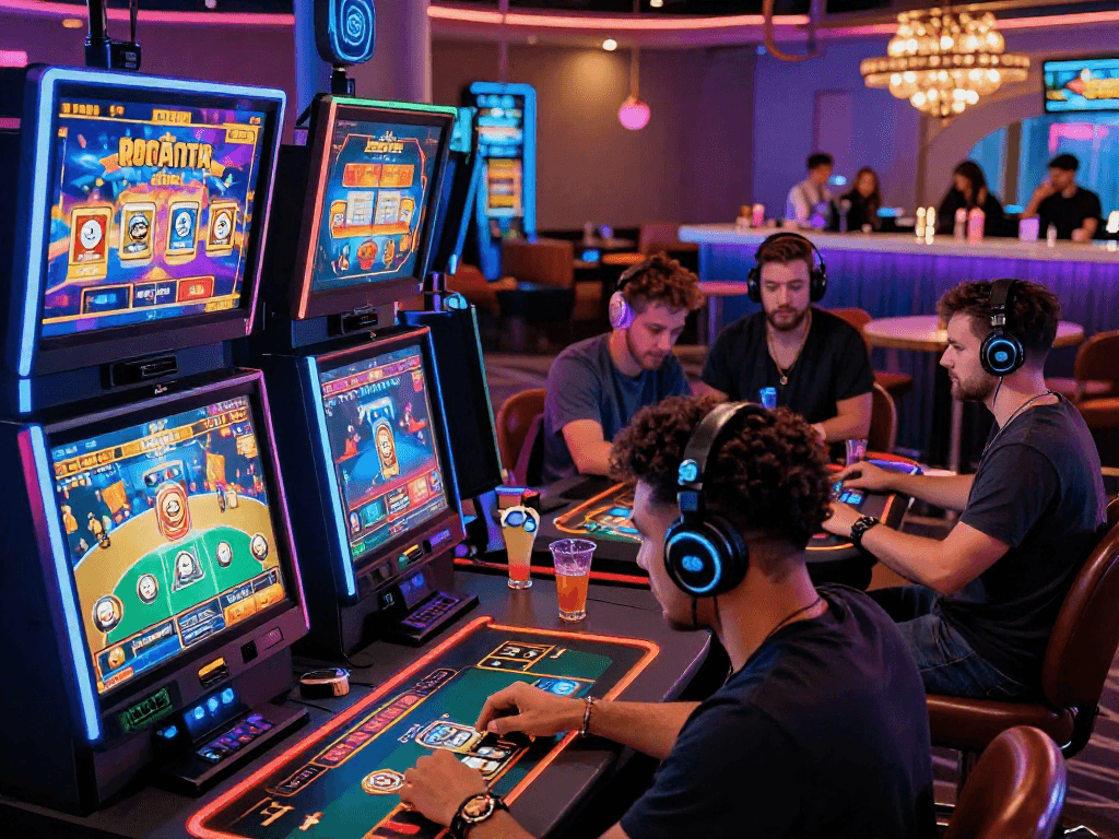 Exciting crypto casino gaming experience showcasing diverse players and interactive digital elements.