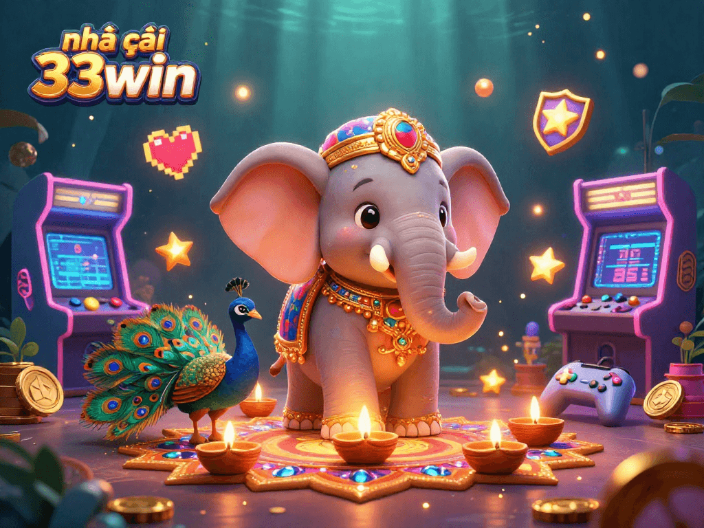 Engage with the vibrant world of nhà cái 33win through this 3D casino-themed illustration showcasing colorful gaming elements.