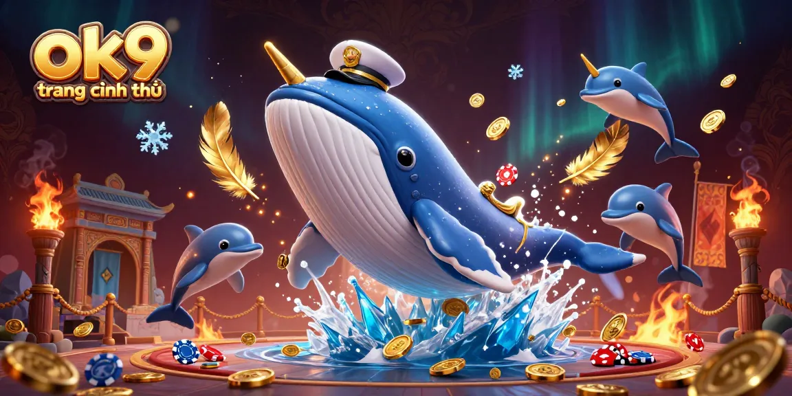 Experience the excitement of gaming with ok9 trang chính thức, featuring a whale and playful dolphins surrounded by coins.