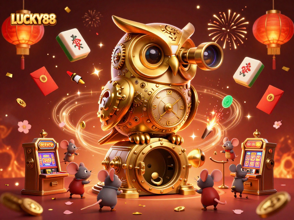 LUCKY88 offers an exciting casino experience with vibrant scenes and animated characters playing games.