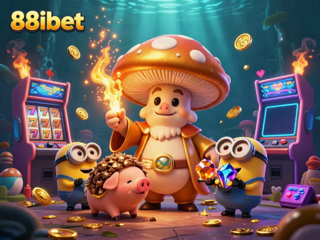 Engage in thrilling adventures at 88ibet, where a golden mushroom wizard channels magic alongside treasure-finding companions.