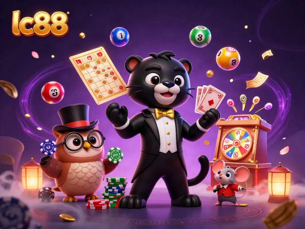 Engage in thrilling casino action with lc88, featuring a panther dealer and a dynamic lottery scene.