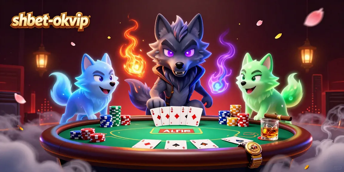 Engage in thrilling poker action at shbet-okvip with a mystical wolf pack leader and vibrant game elements.