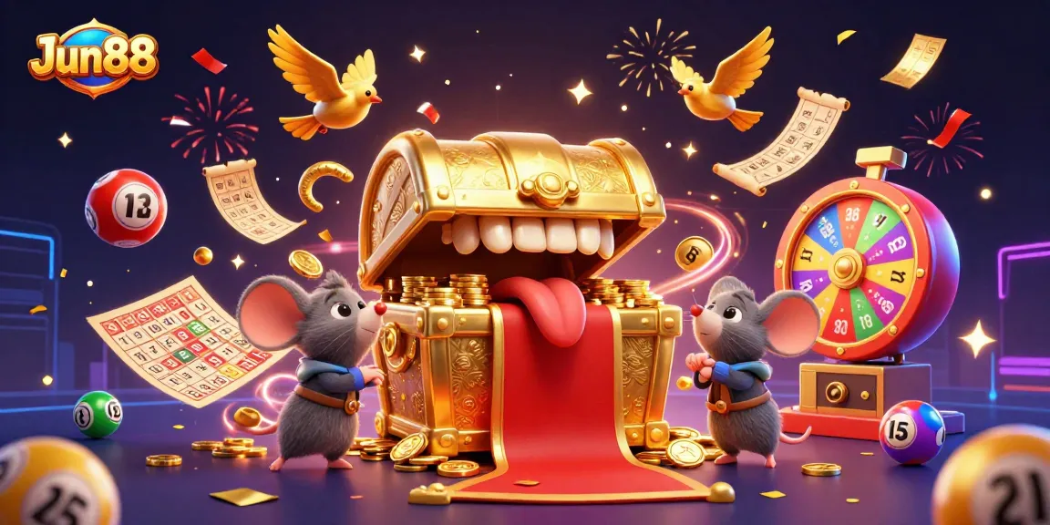 Experience the excitement of Jun88 with thrilling lottery draws and vibrant prizes raining down!