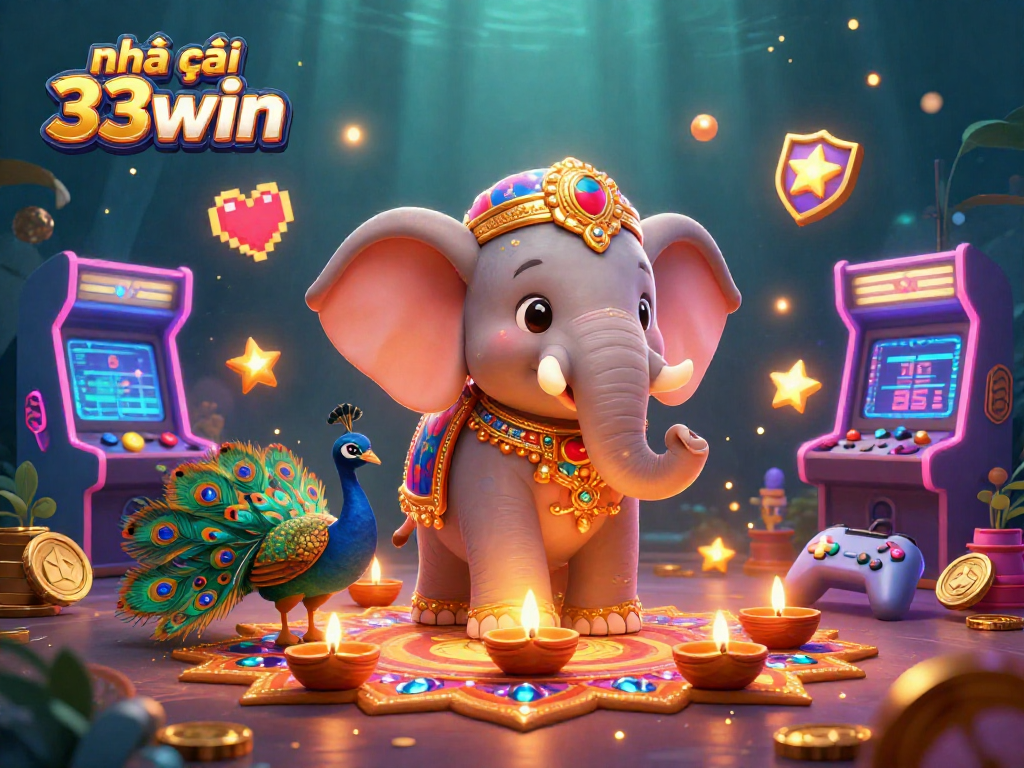 Engage with the vibrant world of nhà cái 33win through this 3D casino-themed illustration showcasing colorful gaming elements.